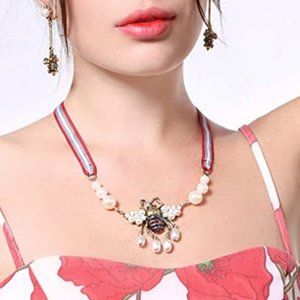 Anthropologie Bee Insect Necklace Pearl